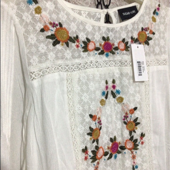 NWT SUGARLIPS Bohemian Flowing Embroidered Lacy Off White Dress Size XS - Picture 10 of 16